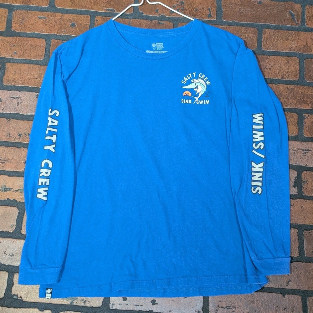 Salty‎ Crew Boys XL Blue Long Sleeve Graphic Tee Swordfish Mermaid Sink/Swim